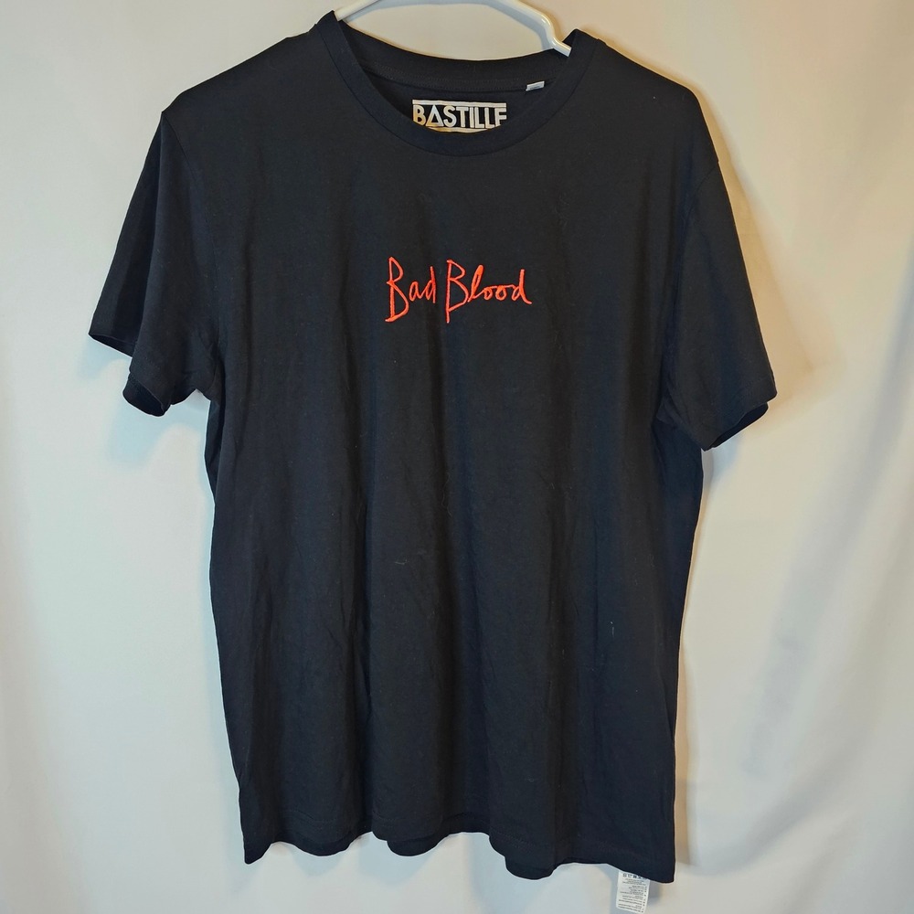 Bastille Bad Blood Band T-Shirt Black Organic Cotton Embroidered Logo US Small